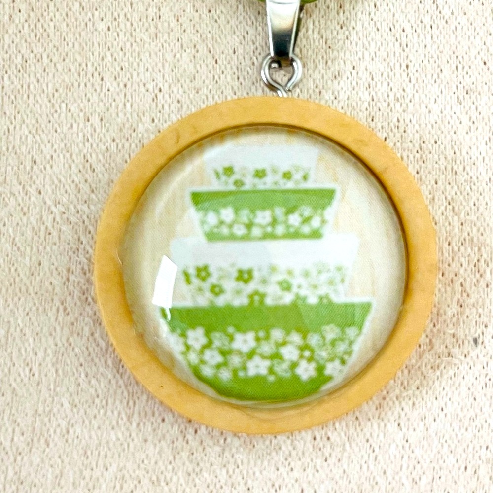 Vintage Pyrex Craisy Daisy Green and White stacking bowls Pendant Necklace